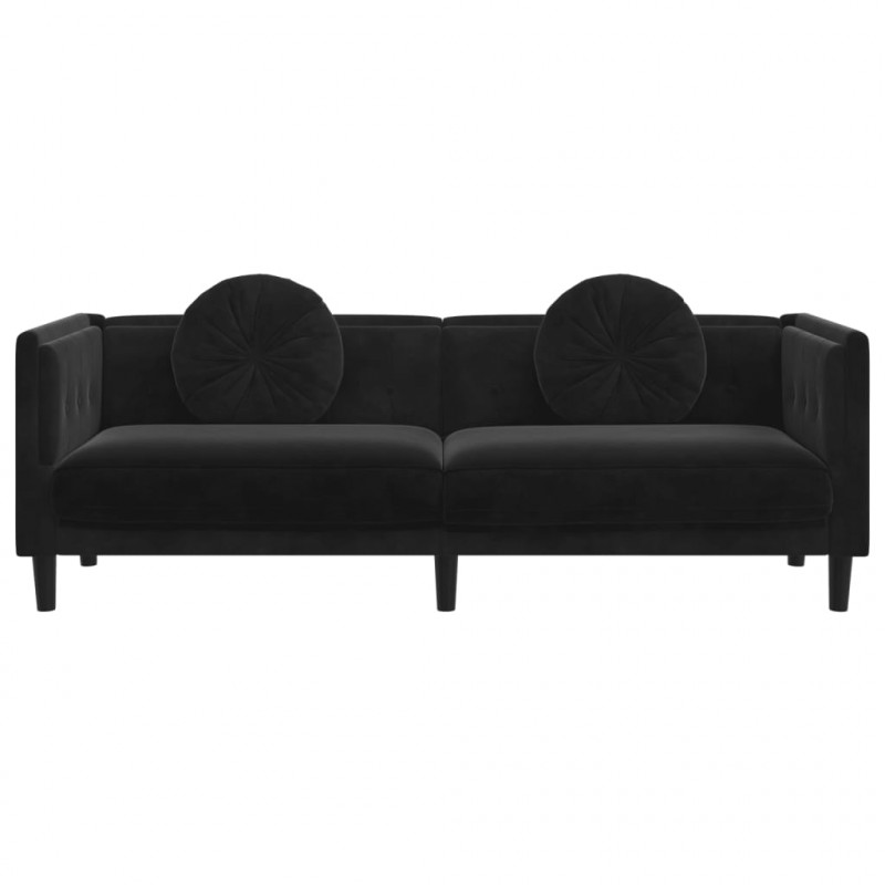 Sofa 3-osobowa z poduszkami, czarna, aksamit