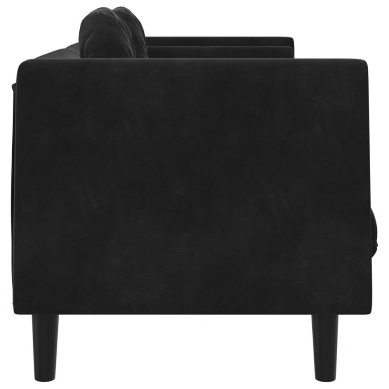 Sofa 3-osobowa z poduszkami, czarna, aksamit