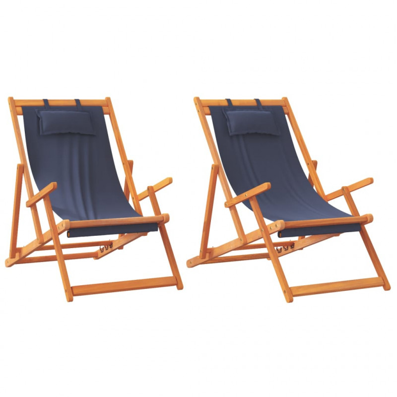 Składane krzesła plażowe, 2 szt., niebieskie, obite tkaniną