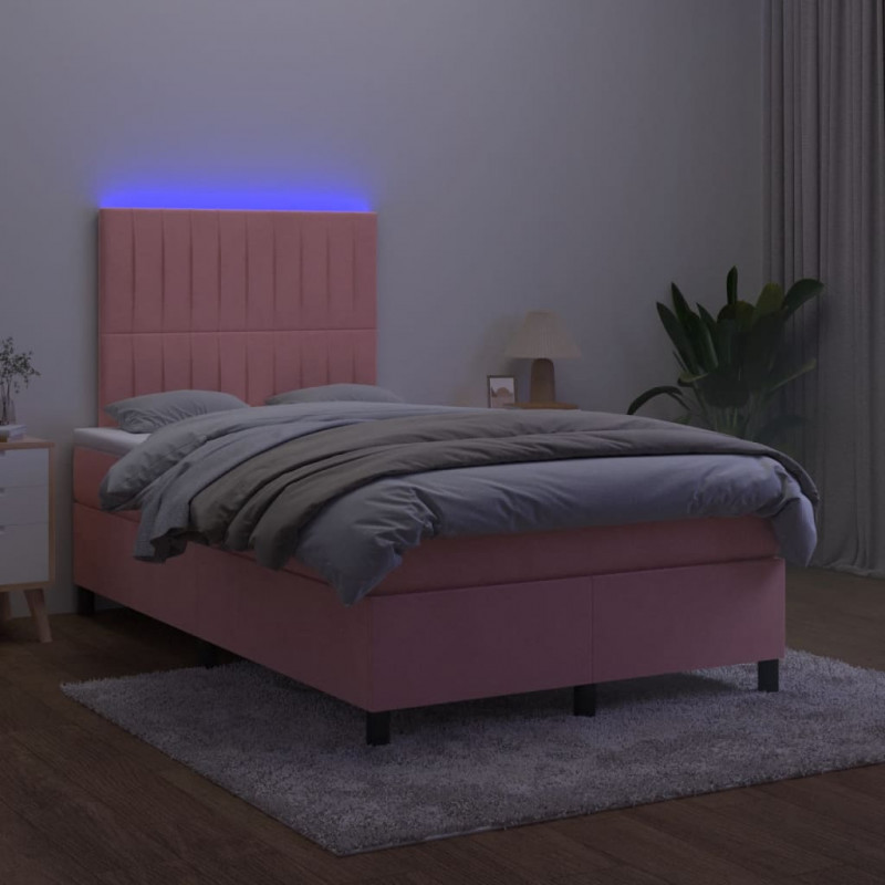 Łóżko kontynentalne z materacem i LED, różowe, 120x190 cm