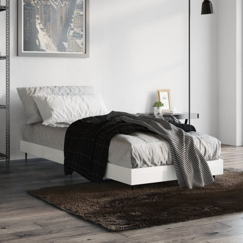 Rama łóżka, biała, połysk, 75x190 cm, materiał drewnopochodny