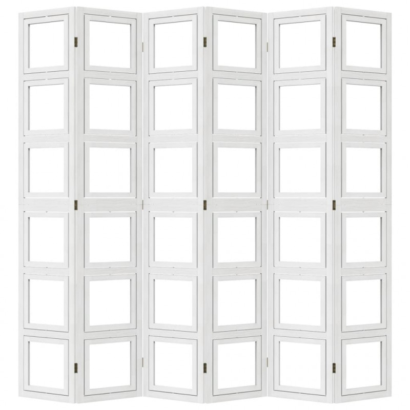 Parawan pokojowy, 6-panelowy, biały, lite drewno paulowni