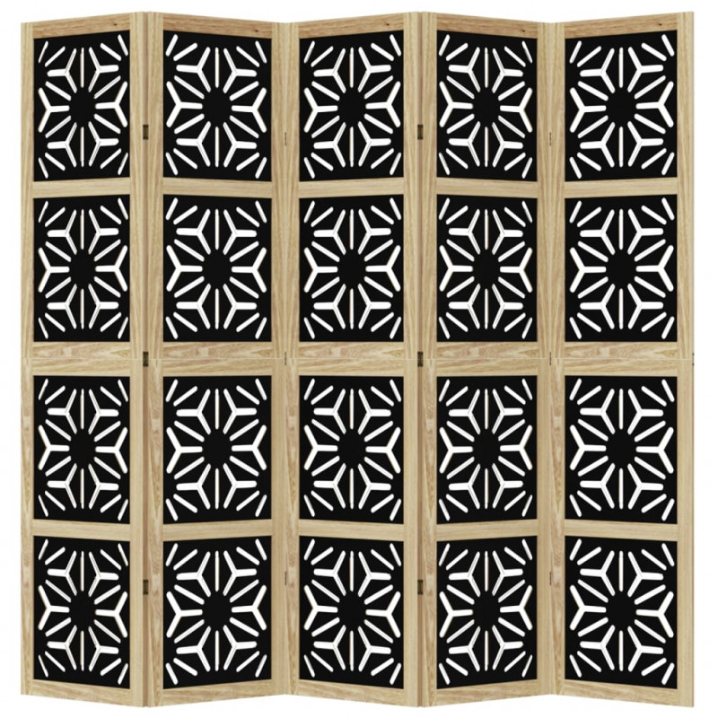 Parawan pokojowy, 5-panelowy, brązowo-czarny, lita paulownia