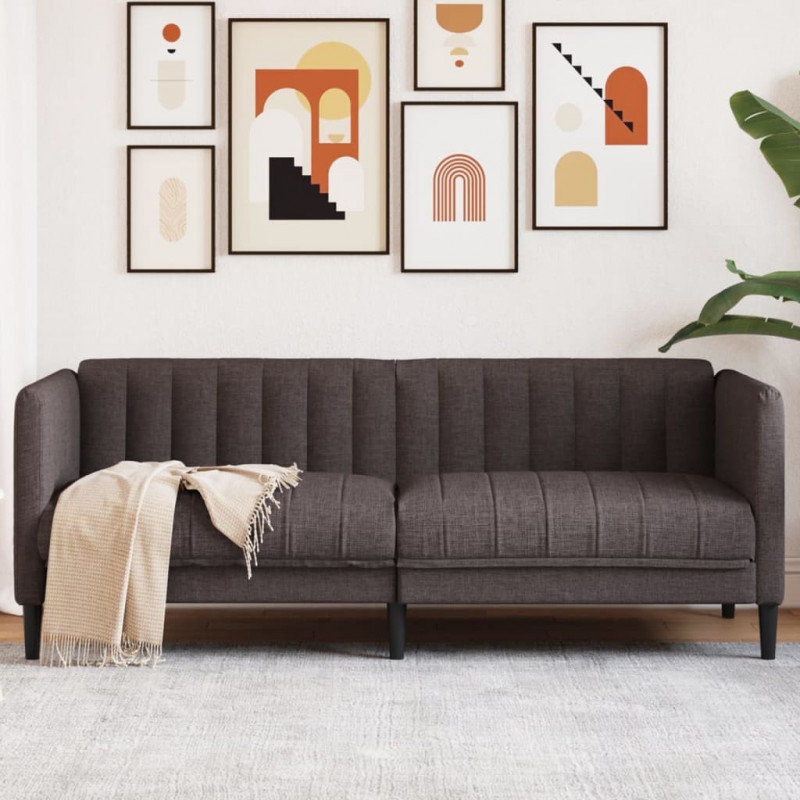 Sofa 2-osobowa, ciemnobrązowa, tapicerowana tkaniną