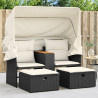 2-os. sofa ogrodowa z daszkiem i podnóżkami, czarna, rattan PE