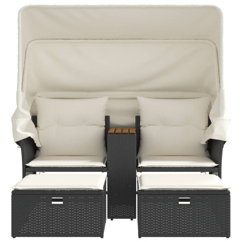 2-os. sofa ogrodowa z daszkiem i podnóżkami, czarna, rattan PE