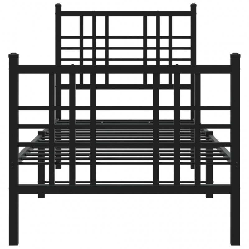 Metalowa rama łóżka z wezgłowiem i zanóżkiem, czarna, 75x190 cm