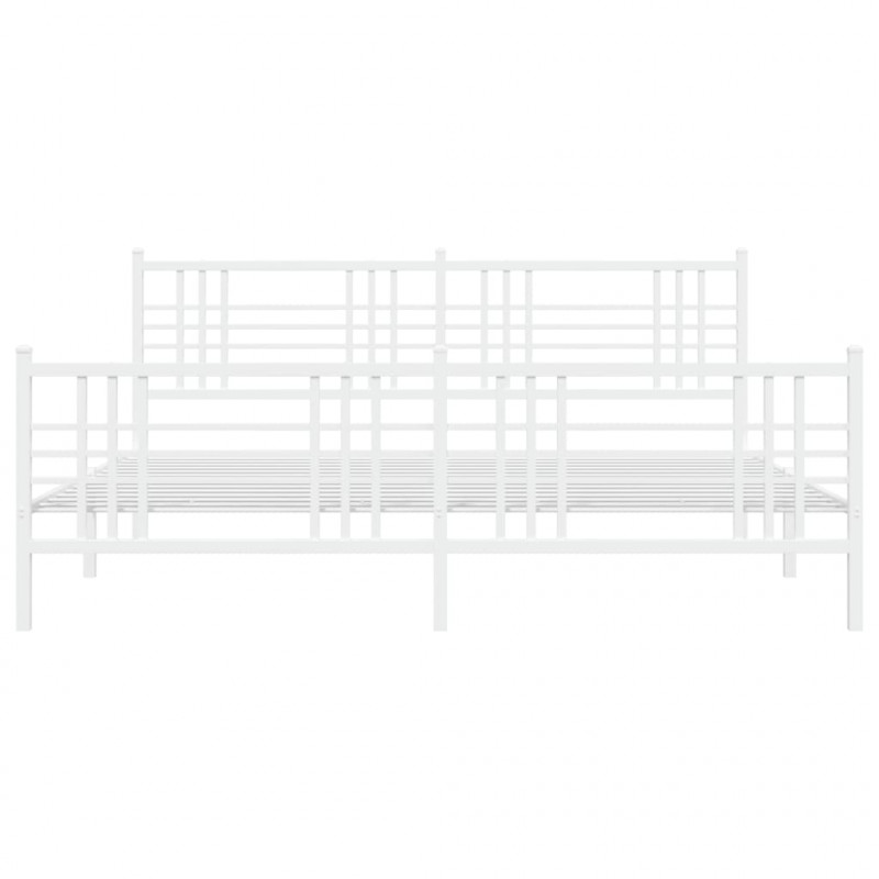Metalowa rama łóżka z wezgłowiem i zanóżkiem, biała, 200x200 cm