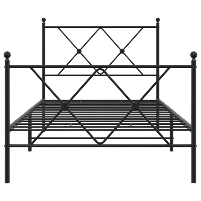 Metalowa rama łóżka z wezgłowiem i zanóżkiem, czarna, 90x190 cm