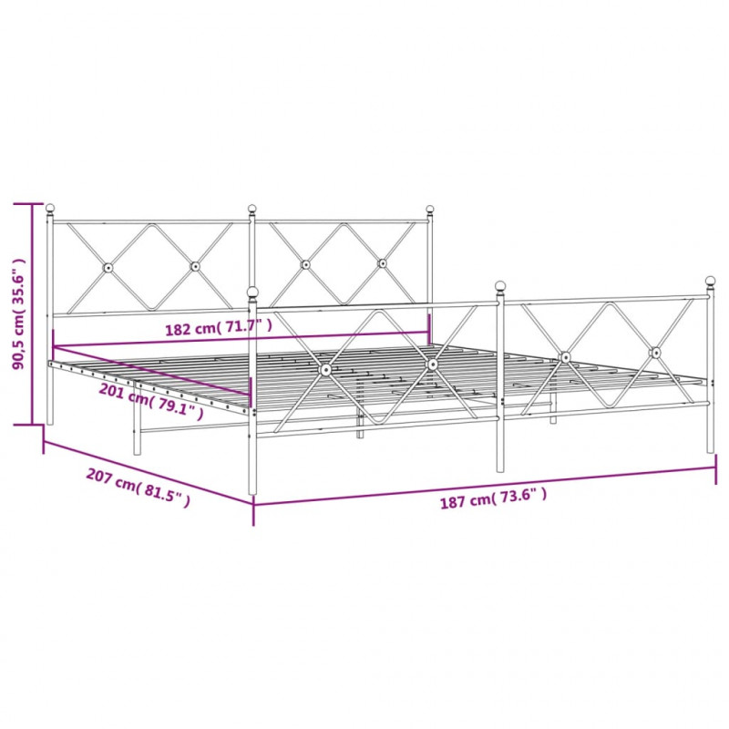 Metalowa rama łóżka z wezgłowiem i zanóżkiem, biała, 180x200 cm