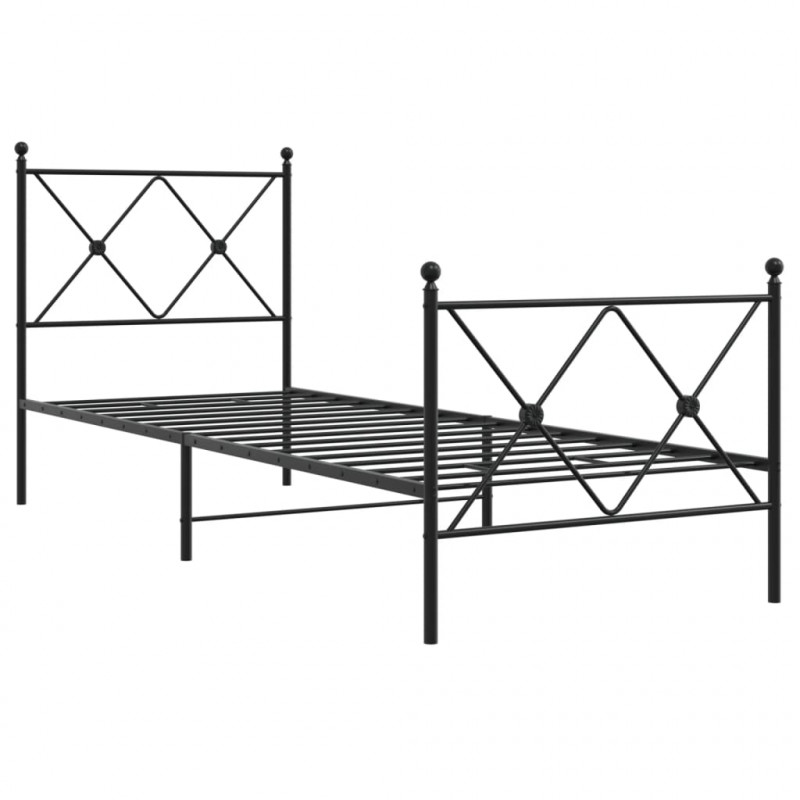 Metalowa rama łóżka z wezgłowiem i zanóżkiem, czarna, 75x190 cm