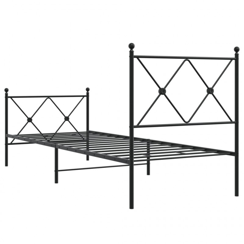 Metalowa rama łóżka z wezgłowiem i zanóżkiem, czarna, 75x190 cm