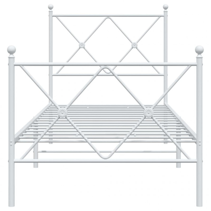 Metalowa rama łóżka z wezgłowiem i zanóżkiem, biała, 75x190 cm