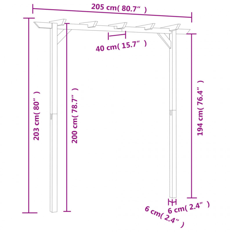 Pergola ogrodowa, 205 x 40 x 203 cm, drewno