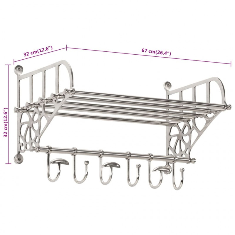Półka na bagaże z wieszakami, ścienna, aluminium