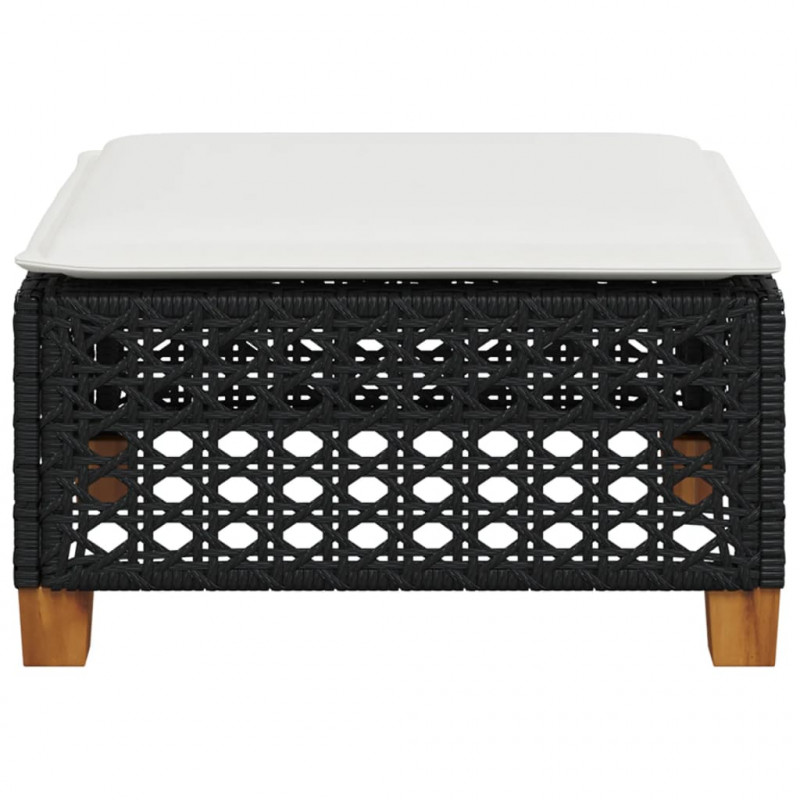 Stołek ogrodowy z poduszką, czarny, 63,5x56x32 cm, rattan PE