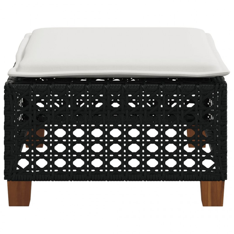 Stołek ogrodowy z poduszką, czarny, 63,5x56x32 cm, rattan PE