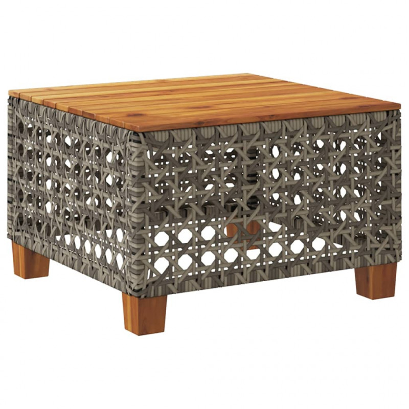 Stolik ogrodowy, szary, 55x55x36 cm rattan PE i drewno akacjowe