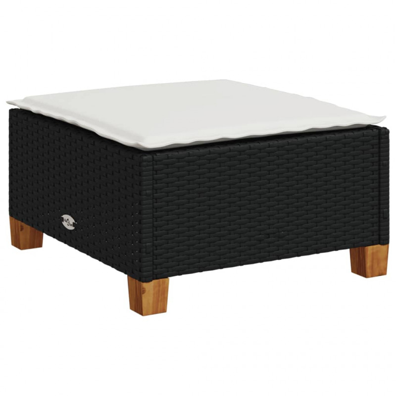 Stołek ogrodowy z poduszką, czarny, 63,5x56x32 cm, rattan PE