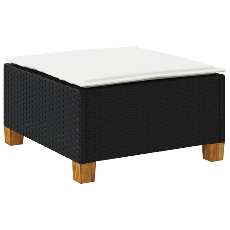 Stołek ogrodowy z poduszką, czarny, 63,5x56x32 cm, rattan PE