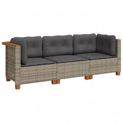 3-osobowa sofa ogrodowa z poduszkami, szara, polirattan