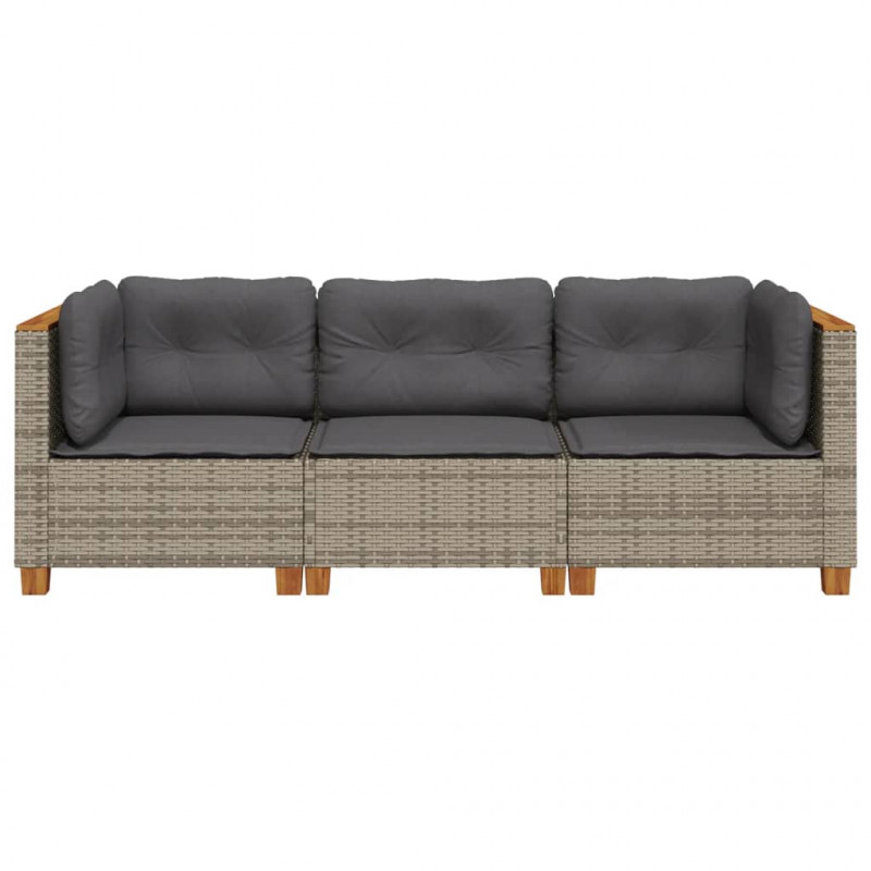 3-osobowa sofa ogrodowa z poduszkami, szara, polirattan