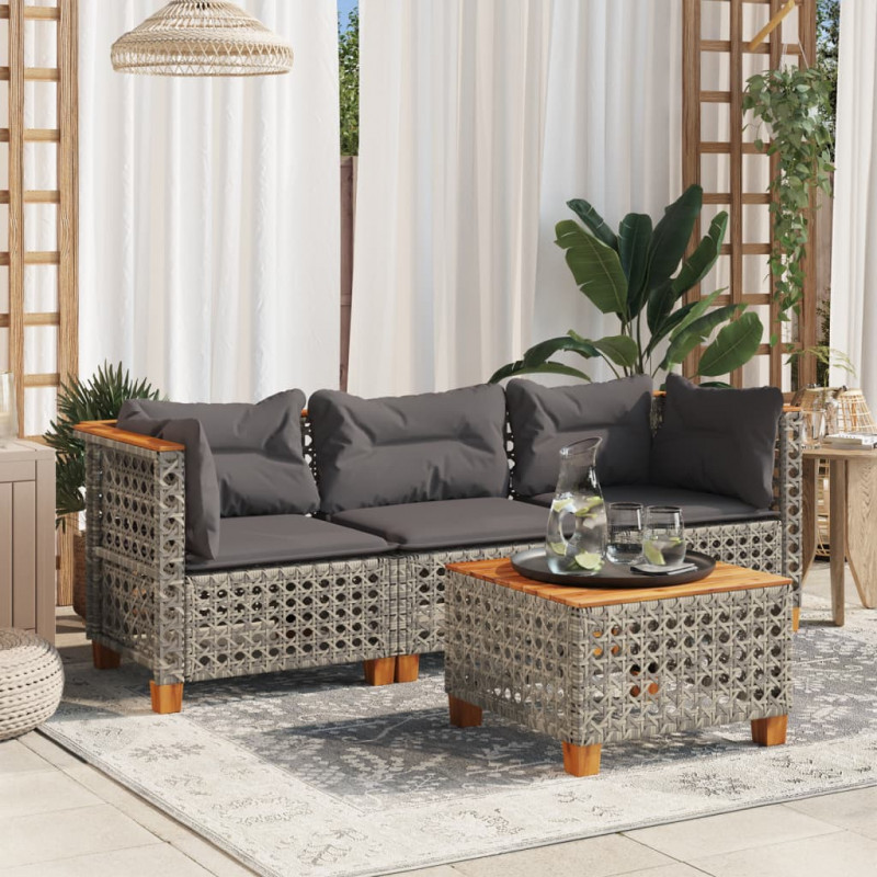 3-osobowa sofa ogrodowa z poduszkami, szara, polirattan