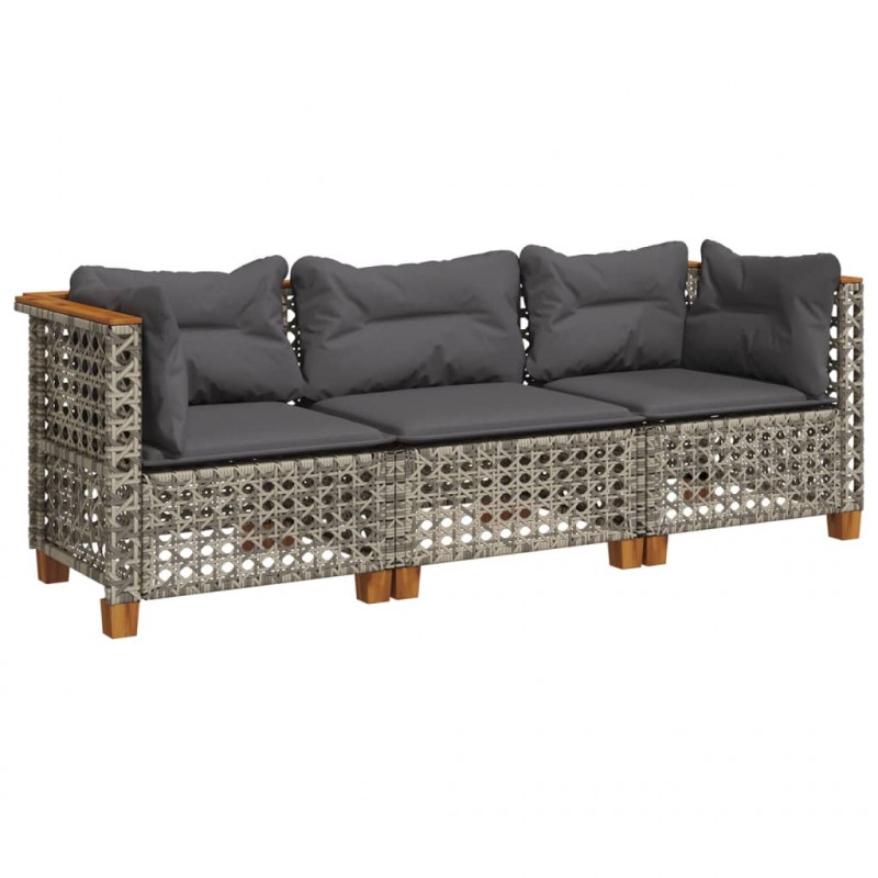 3-osobowa sofa ogrodowa z poduszkami, szara, polirattan