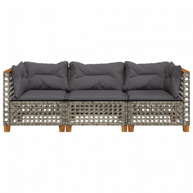 3-osobowa sofa ogrodowa z poduszkami, szara, polirattan