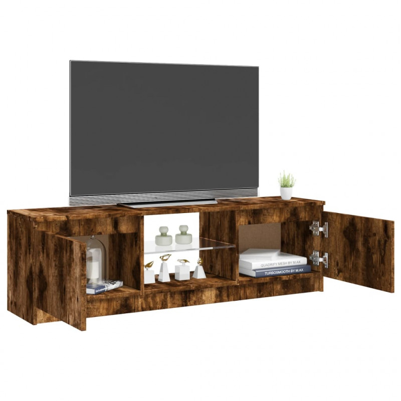 Szafka pod TV z LED, przydymiony dąb, 120x30x35,5 cm