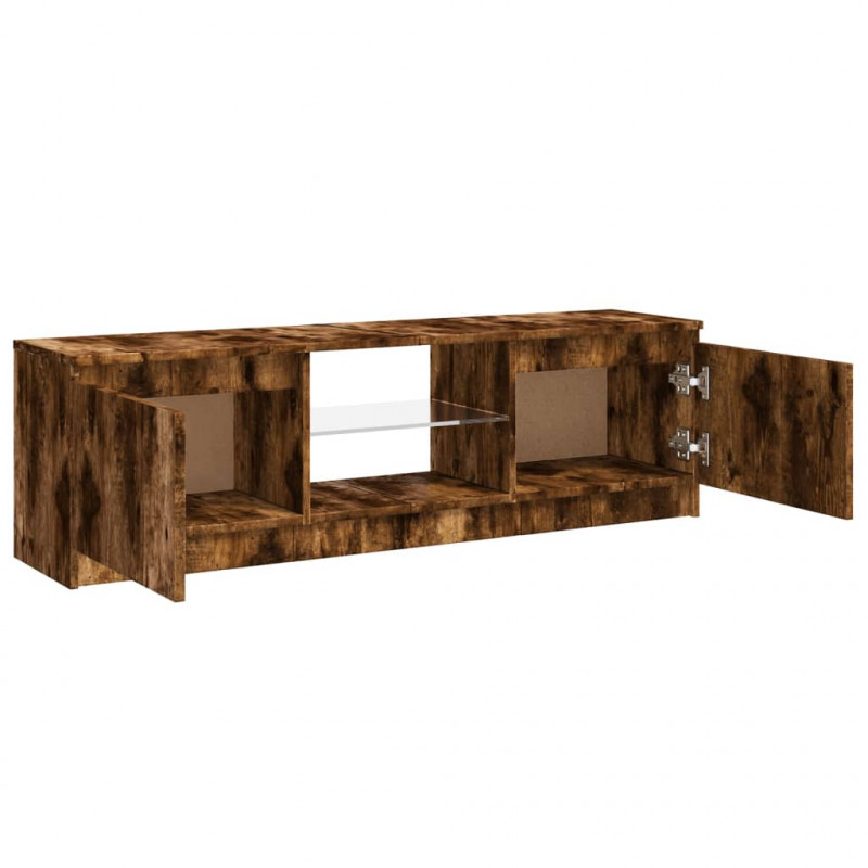 Szafka pod TV z LED, przydymiony dąb, 120x30x35,5 cm