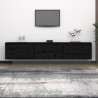 Szafki pod TV, 3 szt., czarne, lite drewno sosnowe