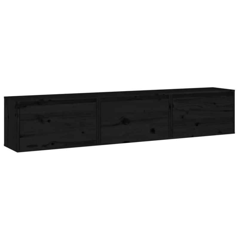 Szafki pod TV, 3 szt., czarne, lite drewno sosnowe