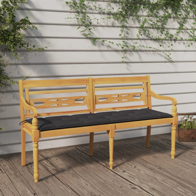 Ławka Batavia z antracytowy poduszką,150 cm, lite drewno tekowe