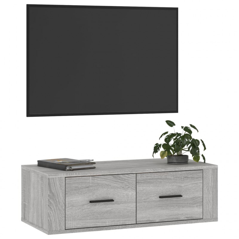 Wisząca szafka pod TV, szary dąb sonoma, 80x36x25 cm