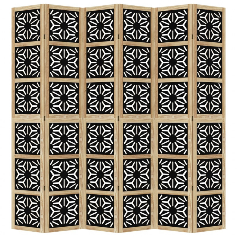 Parawan pokojowy, 6-panelowy, brązowo-czarny, lita paulownia