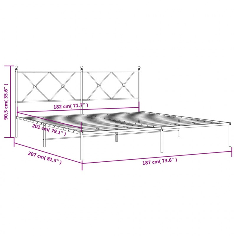 Metalowa rama łóżka z wezgłowiem, czarna, 180x200 cm