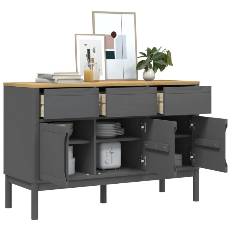 Szafka FLORO, szara, 114x43x74 cm, lite drewno sosnowe