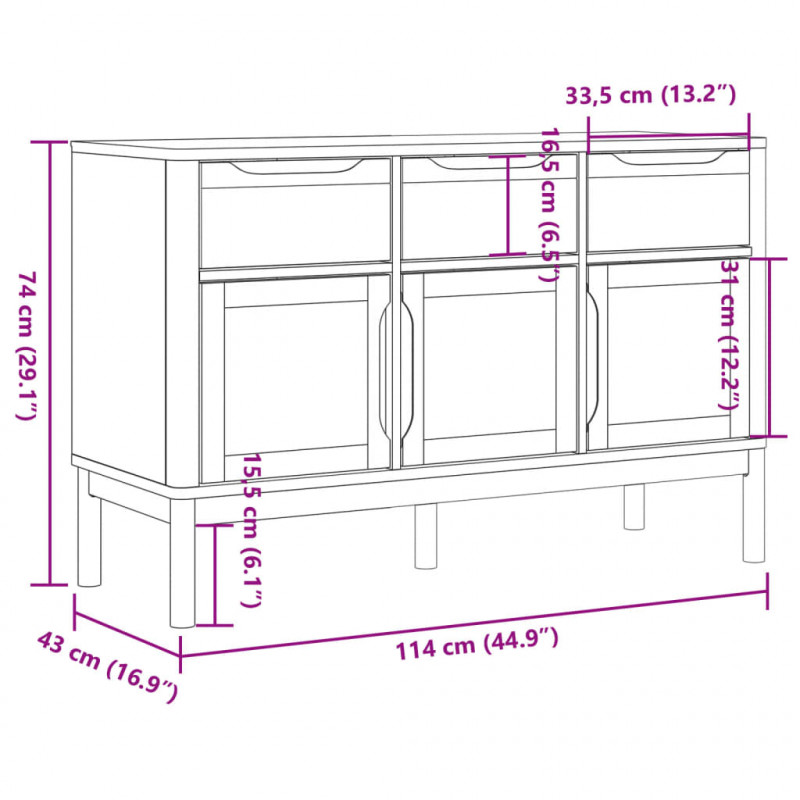 Szafka FLORO, szara, 114x43x74 cm, lite drewno sosnowe