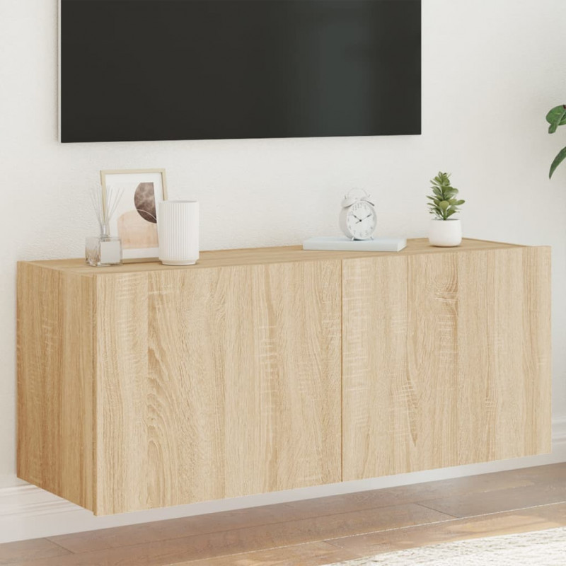 Ścienna szafka TV z LED, dąb sonoma, 100x35x41 cm
