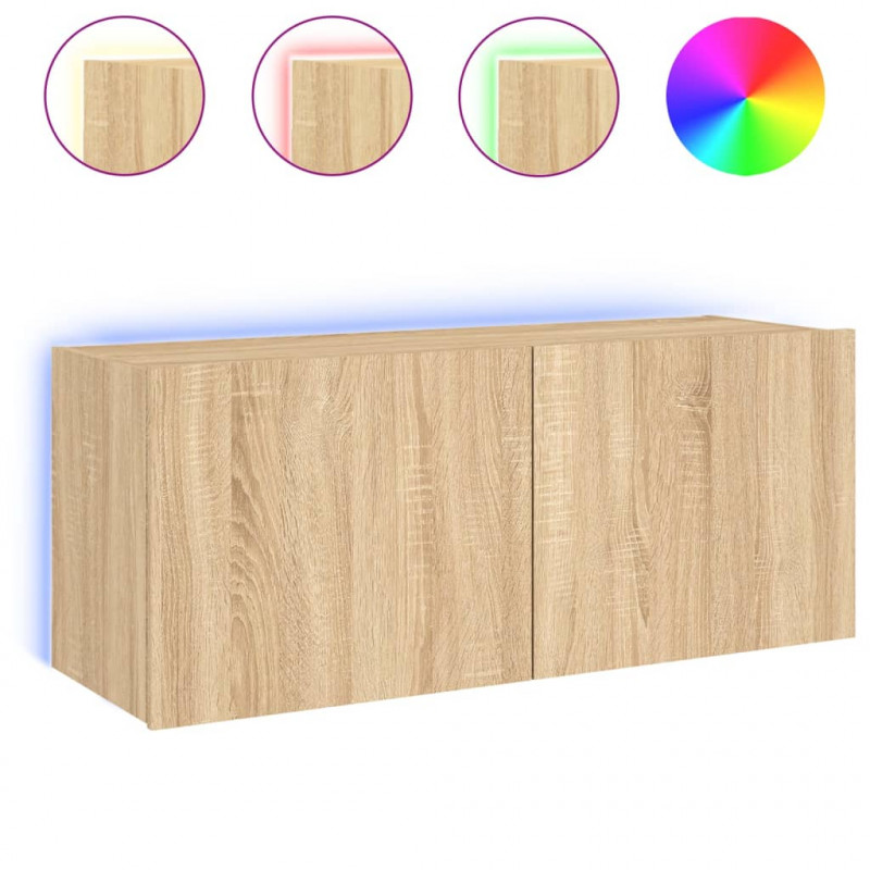 Ścienna szafka TV z LED, dąb sonoma, 100x35x41 cm