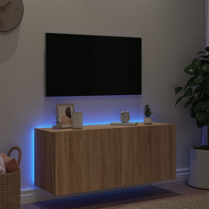 Ścienna szafka TV z LED, dąb sonoma, 100x35x41 cm
