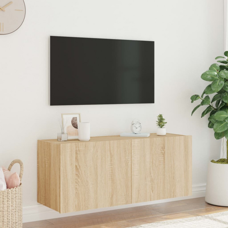 Ścienna szafka TV z LED, dąb sonoma, 100x35x41 cm