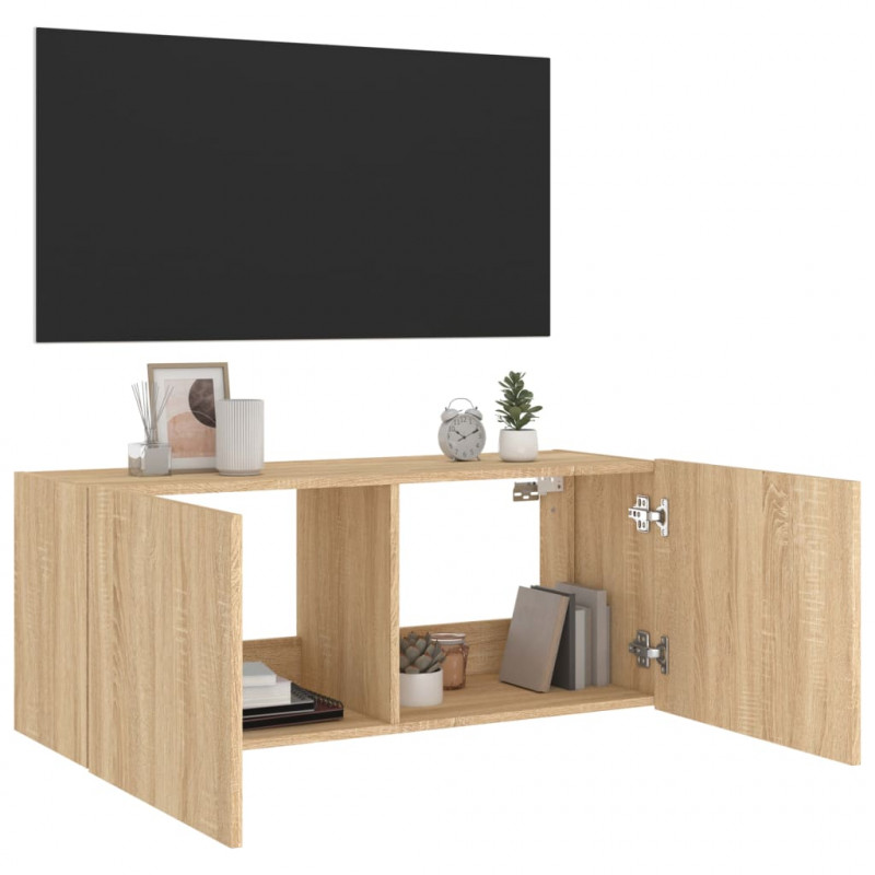 Ścienna szafka TV z LED, dąb sonoma, 100x35x41 cm