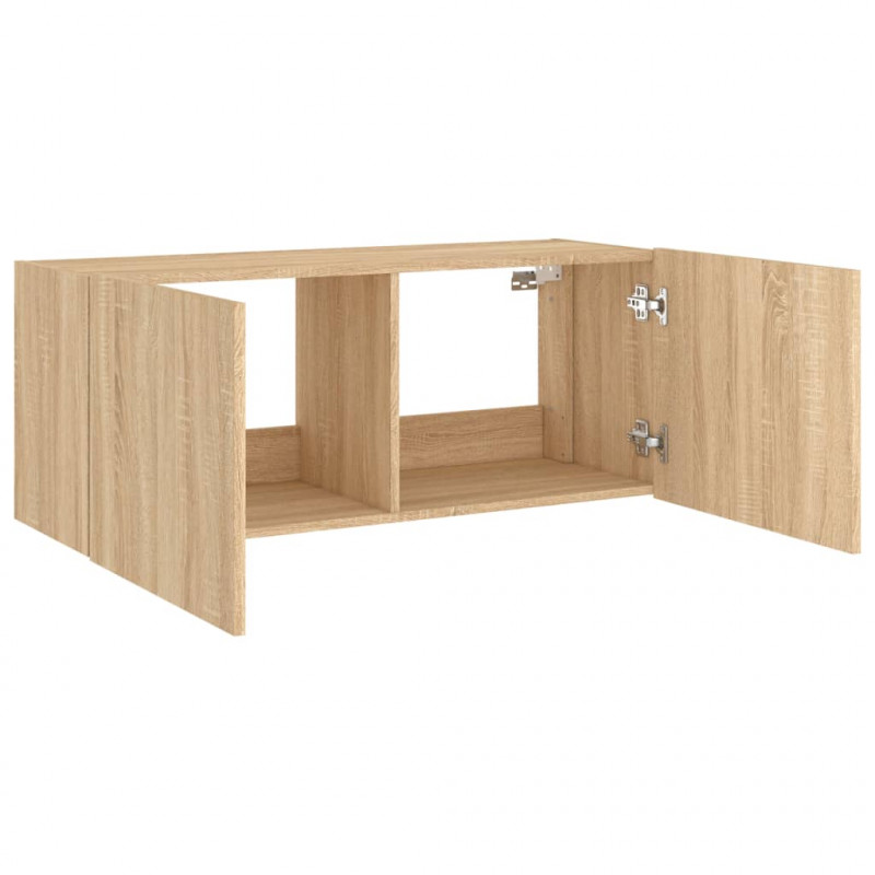 Ścienna szafka TV z LED, dąb sonoma, 100x35x41 cm