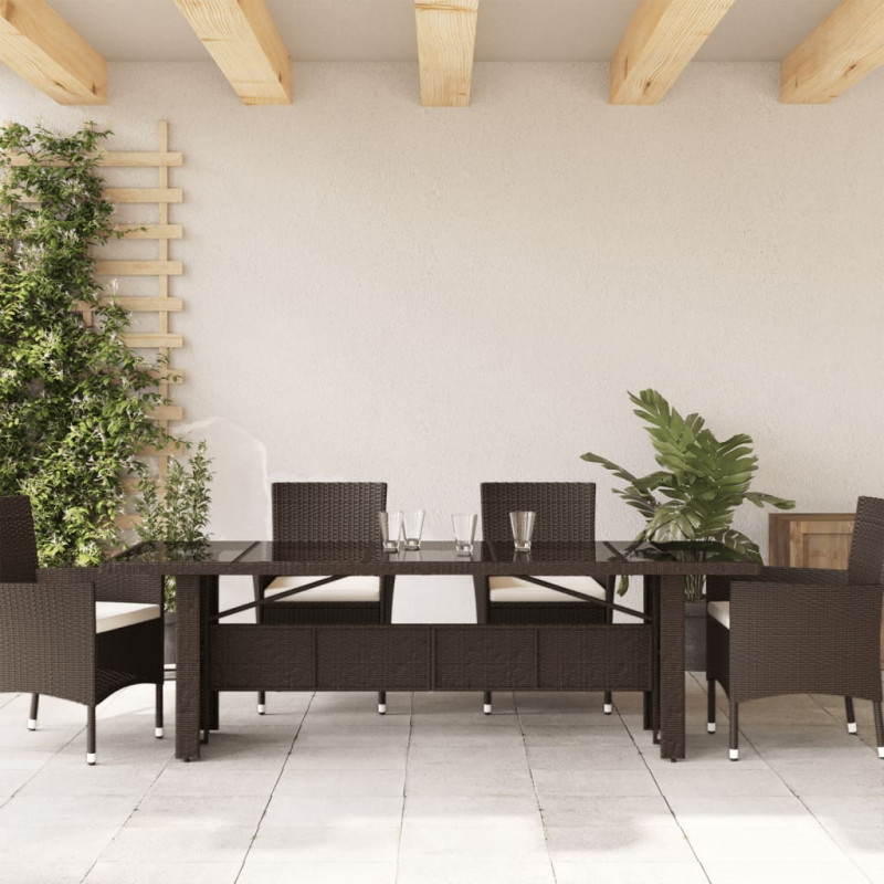 Stół ogrodowy ze szklanym blatem, brąz, 240x90x75cm, polirattan