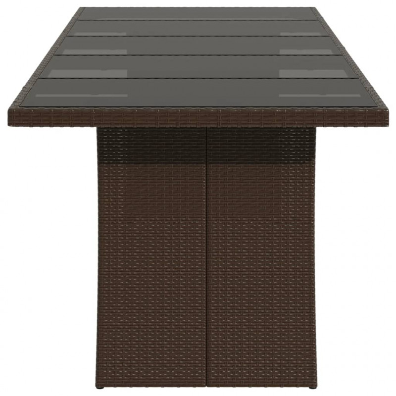 Stół ogrodowy ze szklanym blatem, brąz, 240x90x75cm, polirattan