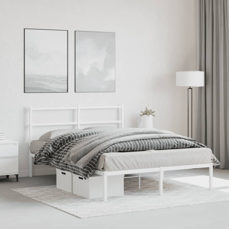 Metalowa rama łóżka z wezgłowiem, biała, 140x190 cm