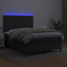 Łóżko kontynentalne z materacem i LED czarna ekoskóra 140x200cm