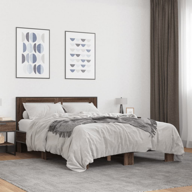 Rama łóżka, brązowy dąb, 120x200 cm, materiał drewnopochodny